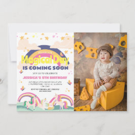 Enkelt cute Girl Photo Unicorn First Birthday Baby Inbjudningar