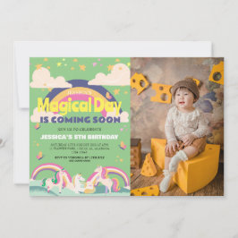 Enkelt cute Girl Photo Unicorn First Birthday Baby Inbjudningar