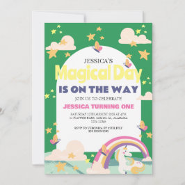 Enkelt cute Girl Photo Unicorn First Birthday Baby Inbjudningar