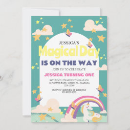 Enkelt cute Girl Photo Unicorn First Birthday Baby Inbjudningar