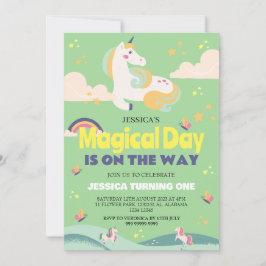 Enkelt cute Girl Photo Unicorn First Birthday Baby Inbjudningar