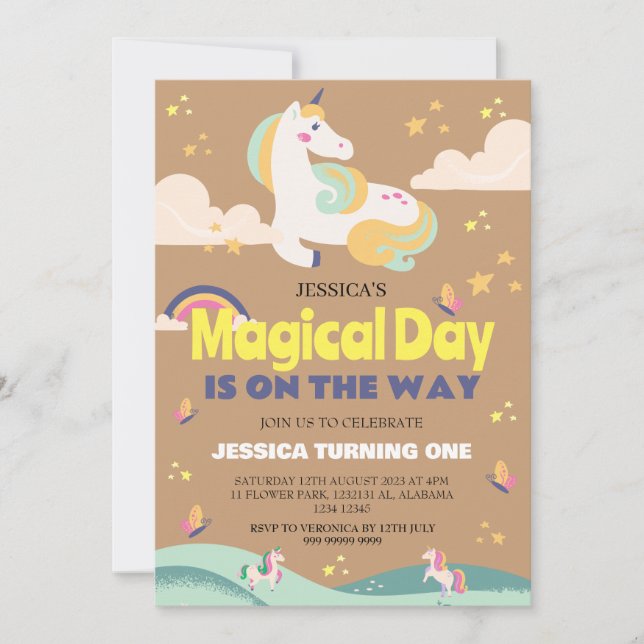 Enkelt cute Girl Photo Unicorn First Birthday Baby Inbjudningar (Framsida)
