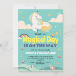 Enkelt cute Girl Photo Unicorn First Birthday Baby Inbjudningar