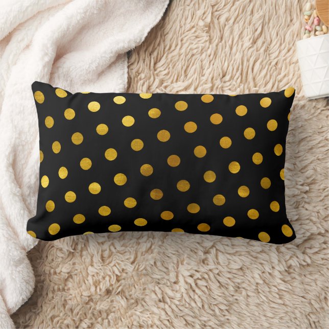 Enkelt Cute & Girly Classy Black Guld Polka dots Lumbarkudde (Filt)