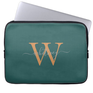 Enkelt Cute Grönt Monogram Namn & initial Laptop Fodral