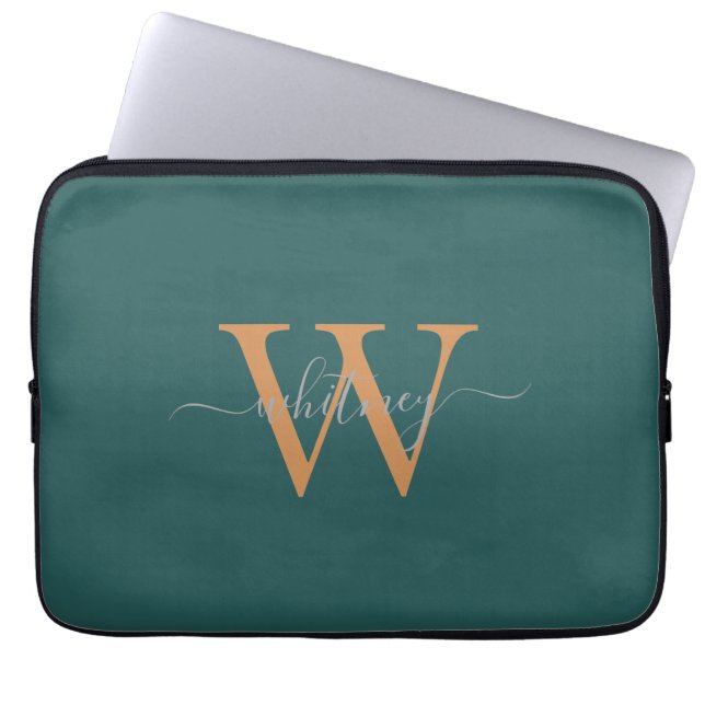 Enkelt Cute Grönt Monogram Namn & initial Laptop Fodral (Framsidan)