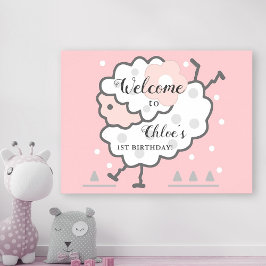 Enkelt Cute Jumping Lamb 1:a födelsedag Välkomsthä Poster