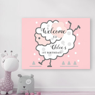 Enkelt Cute Jumping Lamb 1:a födelsedag Välkomsthä Poster