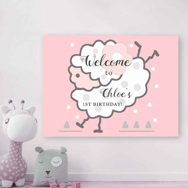 Enkelt Cute Jumping Lamb 1:a födelsedag Välkomsthä Poster (Skapare uppladdad)