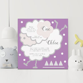 Enkelt Cute Jumping Lamb Lavender 1:a födelsedag Inbjudningar