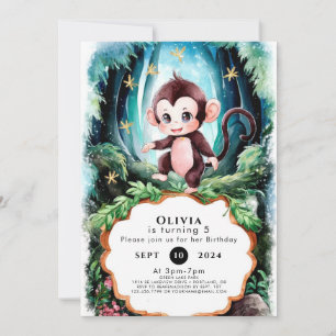 Enkelt Cute Monkey Birthday Inbjudningar
