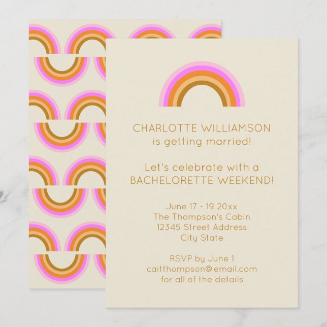 Enkelt Cute Retro Rainbow Bachelorette Helg Inbjudningar (Fram/baksida)