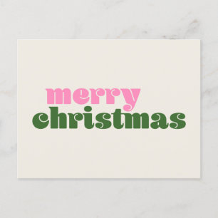 Enkelt Cute Retro Rosa Grönt God jul Vykort