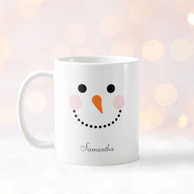 Enkelt Cute Snögubbe Ansikte Namn Kaffemugg (Skapare uppladdad)