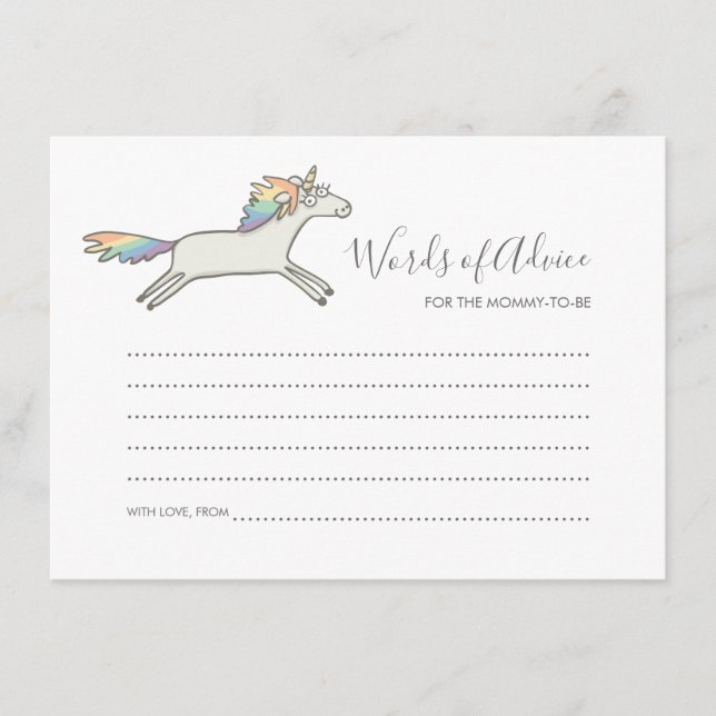 Enkelt Cute Unicorn Rainbow Ord av rådgivkort Rådkort (Framsida)