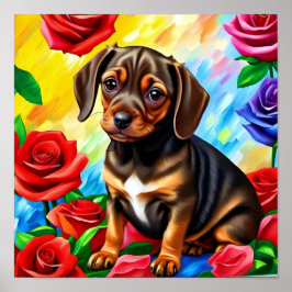 Enkelt Dachshund Puppy Hund Skriv ut bild Poster