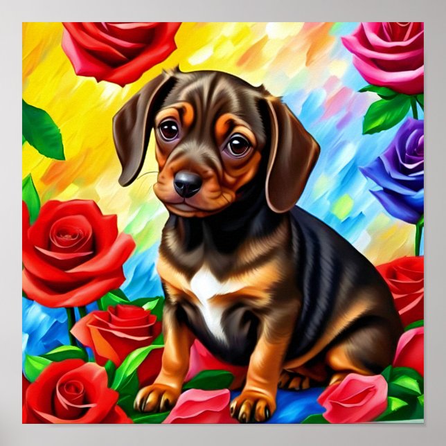 Enkelt Dachshund Puppy Hund Skriv ut bild Poster (Framsidan)