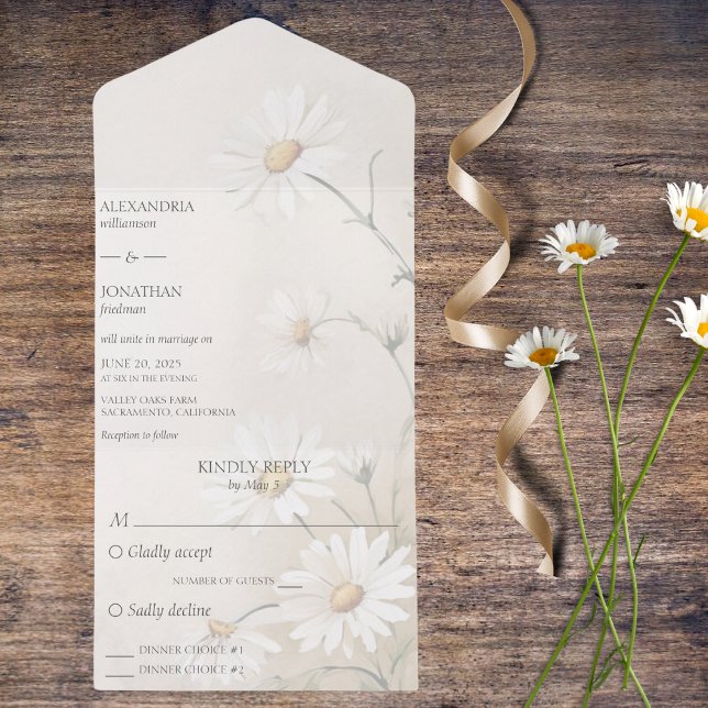 Enkelt Daisy med middagsalternativ (Also available without dinner options or with QR code. )