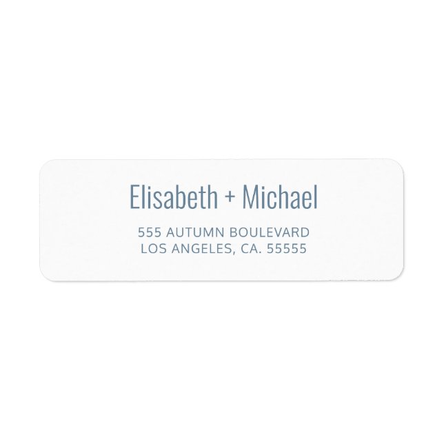 Enkelt dammigt blått skript bröllop returadress etikett (Framsidan)
