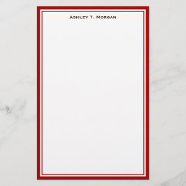 Enkelt deep Red White Personlig Stationery Brevpapper