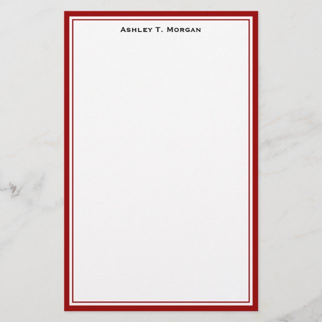 Enkelt deep Red White Personlig Stationery Brevpapper (Framsida)