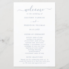 Enkelt Dusty Blue Elegant bröllop-program