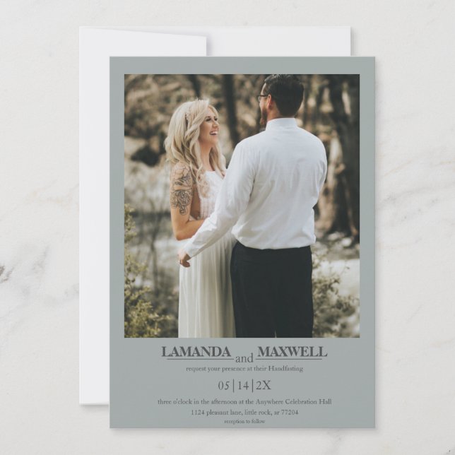 Enkelt Dusty Blue Grått Photo Ram Handfixing Inv. Inbjudningar (Framsida)