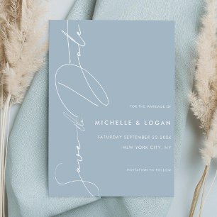 Enkelt Dusty Blue Modern Script Bröllop Spara Datumet