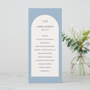 Enkelt Dusty Blue Monogram Arch Modern Bröllop Program