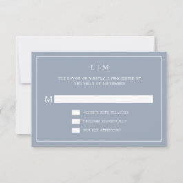 Enkelt Dusty Blue Monogram Elegant bröllop OSA Kort