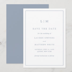 Enkelt Dusty Blue Monogram Elegant bröllop Spara Datumet