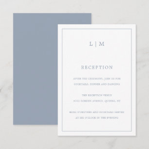 Enkelt Dusty Blue Monogram Elegant bröllop Tilläggskort