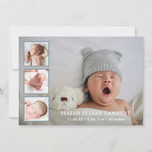 Enkelt Dusty Blue Photo Collage Boy Birth Meddelande