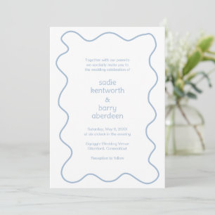 Enkelt Dusty Blue Squiggle Ram Modern Bröllop Inbjudningar