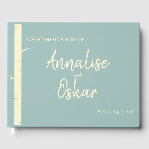 Enkelt Eggshell Blue Birch Bröllop Guestbook Gästböcker