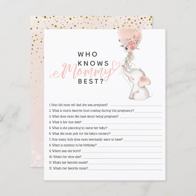 Enkelt elefant- och ballonbabyspel (Fram/baksida)