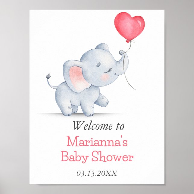Enkelt elefant- och hjärtbubblor för babyskor poster (Framsidan)