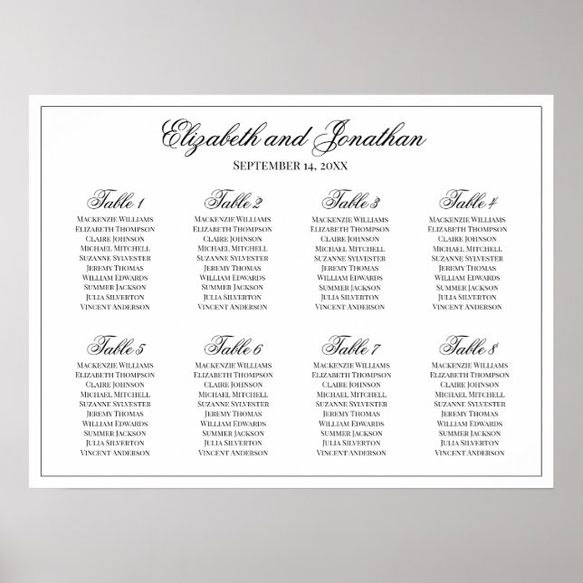 Enkelt Elegance 8 Bord Bröllop sittdiagram Poster (Framsidan)