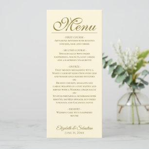 Enkelt Elegance Guld & Ivory Cream Bröllop Meny