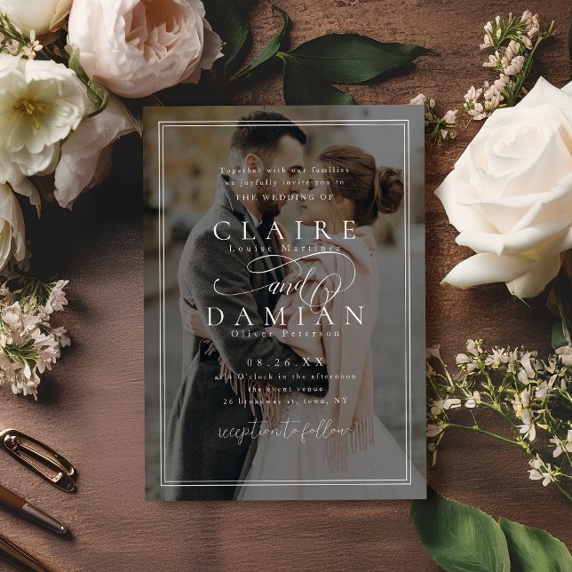 Enkelt Elegance Romantic Script-foto bröllop Inbjudningar (Simple Elegance Romantic Script photo wedding Invitation)