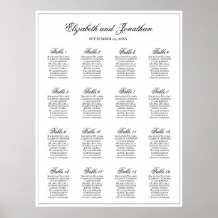 Enkelt Elegant 16 sittplatsplan för Bord Bröllop Poster