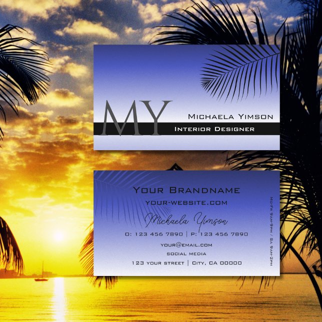 Enkelt elegant Blåfärgad övertoning Handflatan Löv Visitkort (Skapare uppladdad)