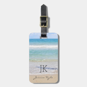 Enkelt Elegant Blue Beach Typography Monogram Namn Bagagebricka