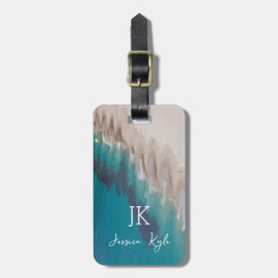 Enkelt Elegant Blue Beach Typography Monogram Namn Bagagebricka