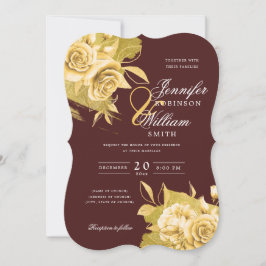 Enkelt Elegant bröllop Guld Blommigt Foil Burgundy Inbjudningar