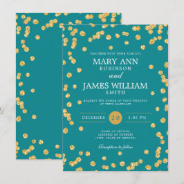 Enkelt Elegant bröllop Guld Glitter-konfetti Teal Inbjudningar
