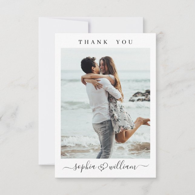 Enkelt Elegant bröllop Hearts Simple 2 Photo Tack Kort (Framsida)