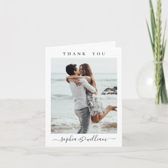 Enkelt Elegant bröllop Hearts Simple 2 Photo Tack Kort (Framsida)