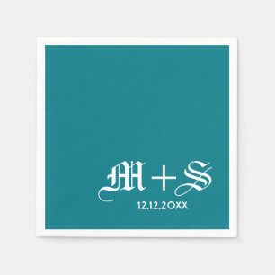 Enkelt Elegant bröllop Monogram Teal Pappersservett