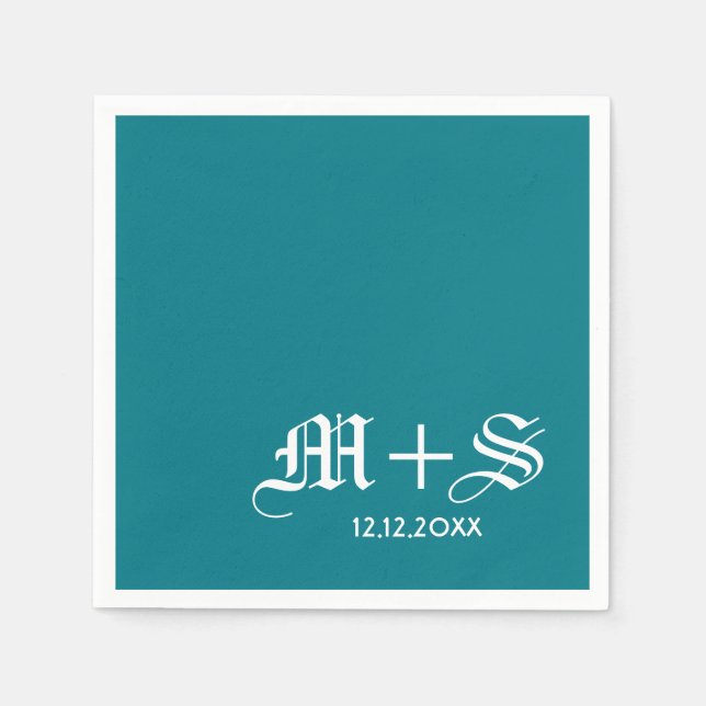 Enkelt Elegant bröllop Monogram Teal Pappersservett (Framsidan)